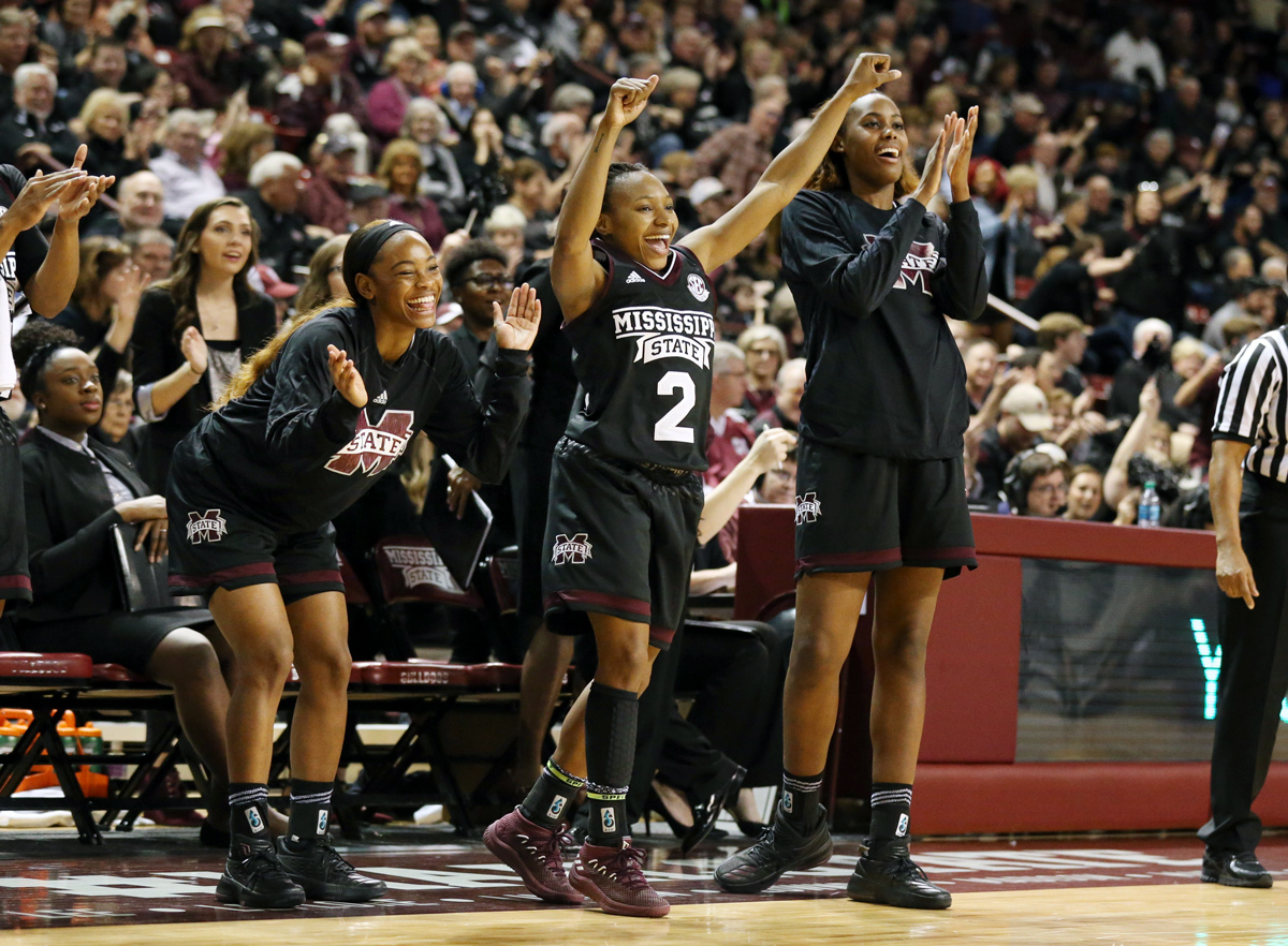 Women&amp;amp;#039;s Basketball players cheer on their teammates during game against Ole Miss.