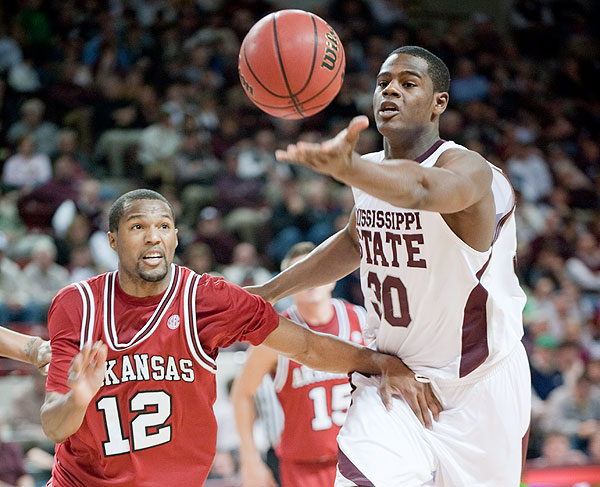 Basketball action vs Arkansas