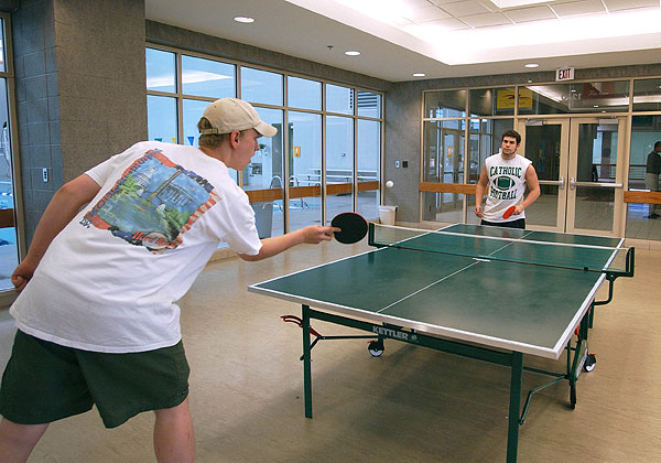 Playing table tennis at the Sanderson Center