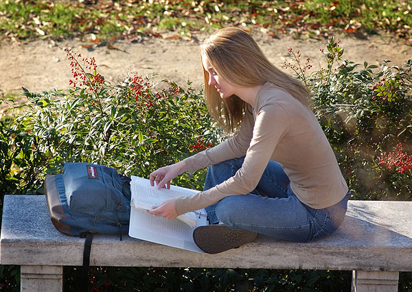 Girl studying at free speech area