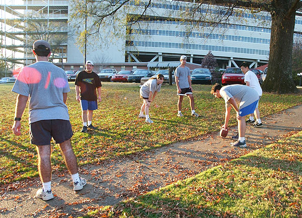 Students playing football at Bell Island