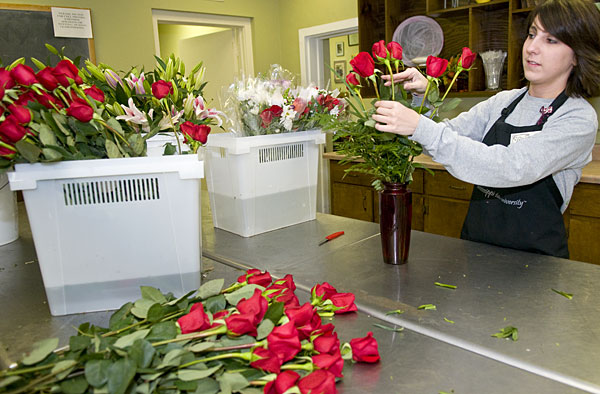 The University Florist prepares for Valentine's Day