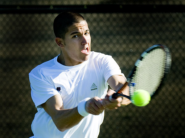Men's tennis action vs Louisiana Lafayette