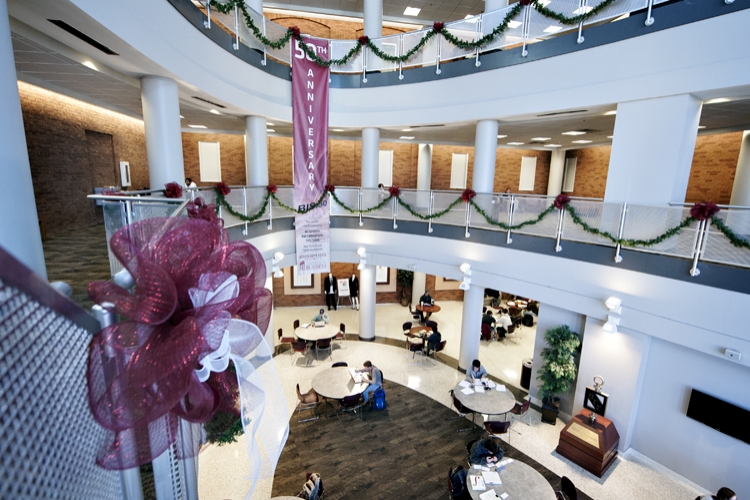 McCool Atrium Decorated for Christmas