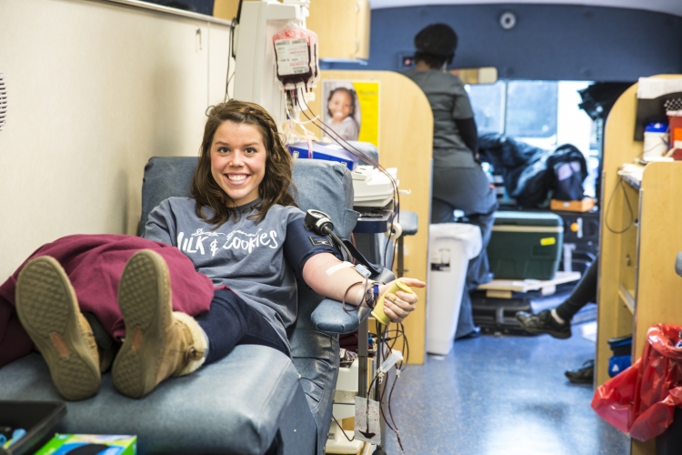 MSU student, Millie Adams, donates blood at the Mississippi Blood Services blood drive