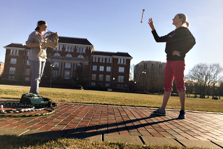 Drill Field Play: French Horn and baton twirling