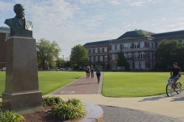 The paths to class. Students walking to morning classes on the Drill Field.