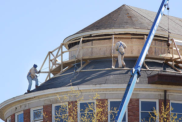 Working on Montgomery Hall roof