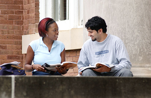 Studying on the steps of Carpenter Hall