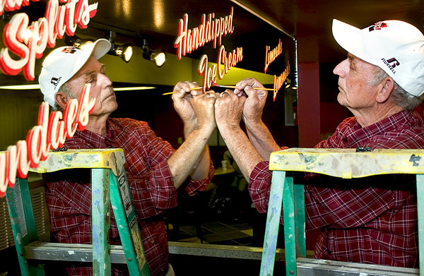 Mirror Image--Old Fashioned Signage in Bakery