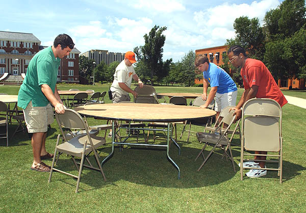 Setting up tables for Staff Appreciation Day