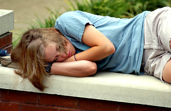 Student sleeps at Roadrunner Park