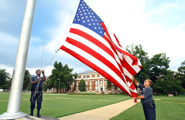 Taking down flag on Drill Field
