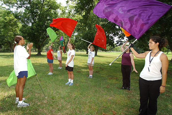 Twirling flags at band camp