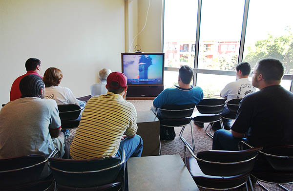 Students watch World Trade Center tumble on TV at Union