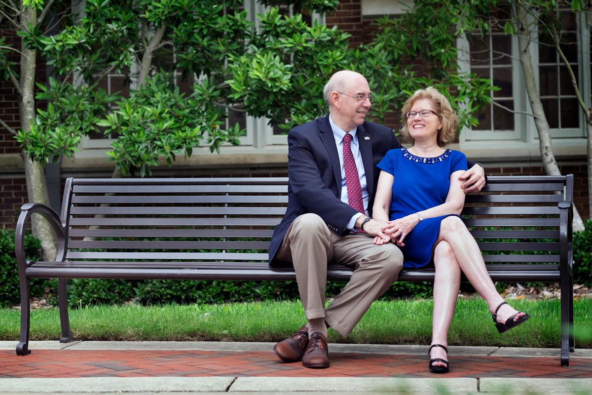 John and Connie Forde, pictured on a bench outside of MSU&amp;amp;#039;s Perry Cafeteria.