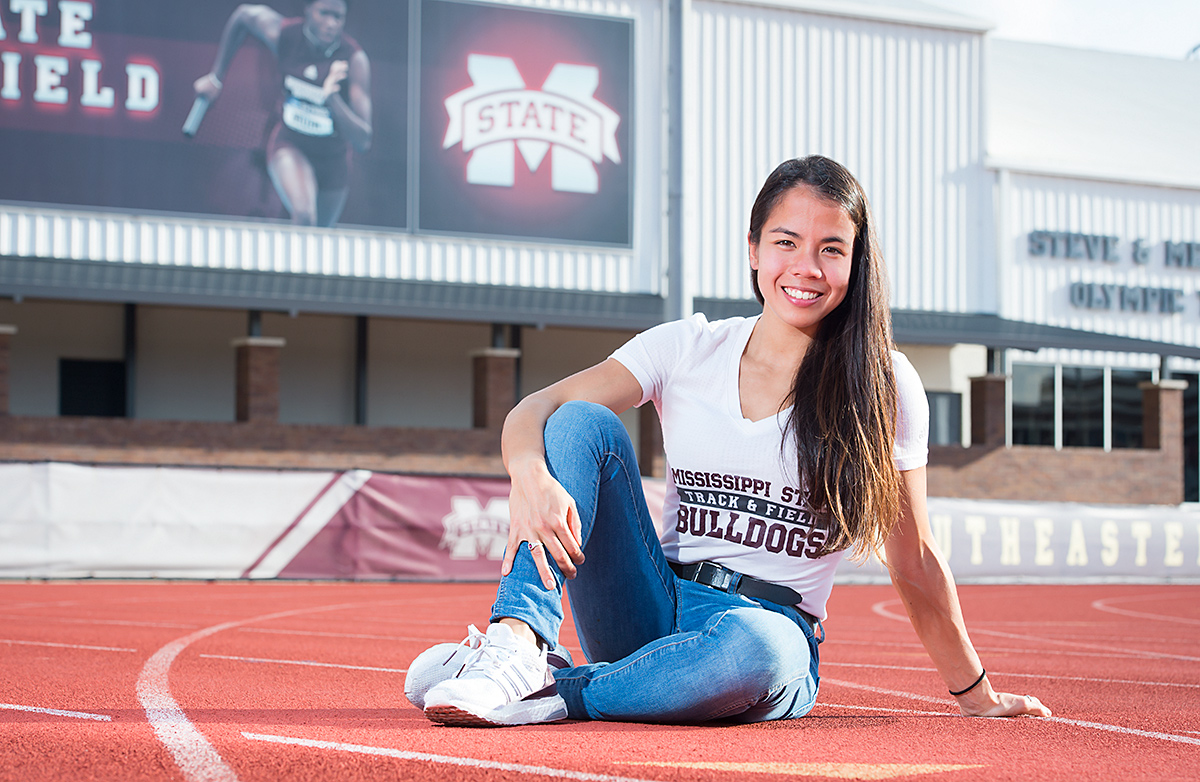 Marta Pen Freitas, pictured on MSU&amp;amp;#039;s running track.