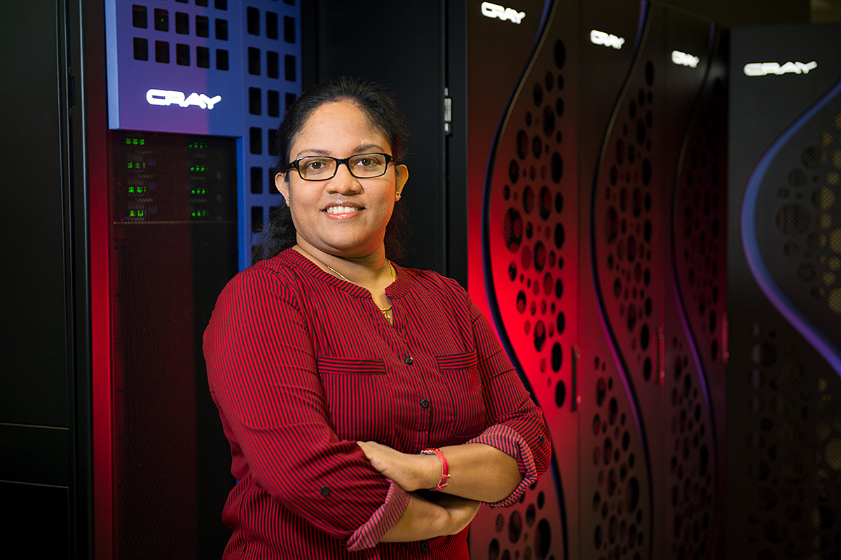 Chandani N. Nandadasa, pictured in front of MSU&amp;amp;#039;s CRAY supercomputer.