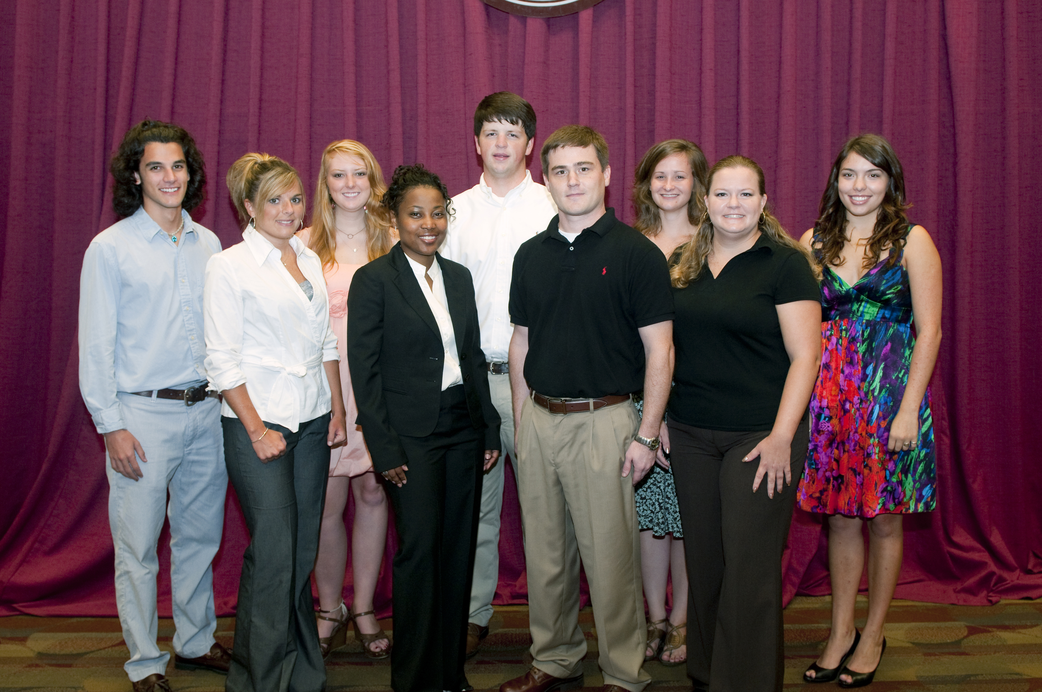 Inaugural MSU Tillman Scholars include (l-r) Jordan Lohman, SaraRose Knox, Samantha Hill, Melody Corbitt, Markus Edwards, Frank Wills, Keeley Tatum, Amy McNish, and Catherine Turner.