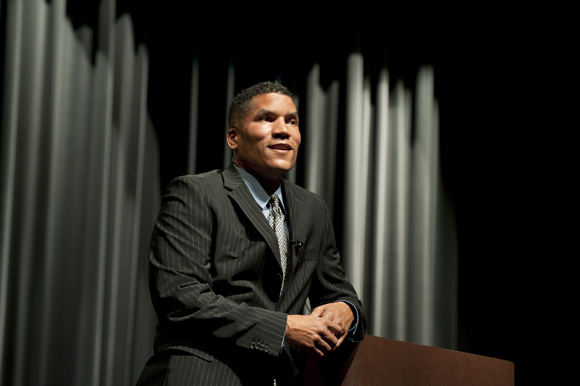 Paxton Baker, executive vice president and general manager of CENTRIC, a channel with Black Entertainment Television, talks candidly with students about education, relationships and personal success during his visit to Mississippi State Feb. 24. Baker also is founding partner and minority owner of the Washington Nationals baseball team. Paxton Baker, executive vice president and general manager of CENTRIC, a channel with Black Entertainment Television, talks candidly with students about education, relationships and personal success during his visit to Mississippi State Feb. 24. Baker also is founding partner and minority owner of the Washington Nationals baseball team.