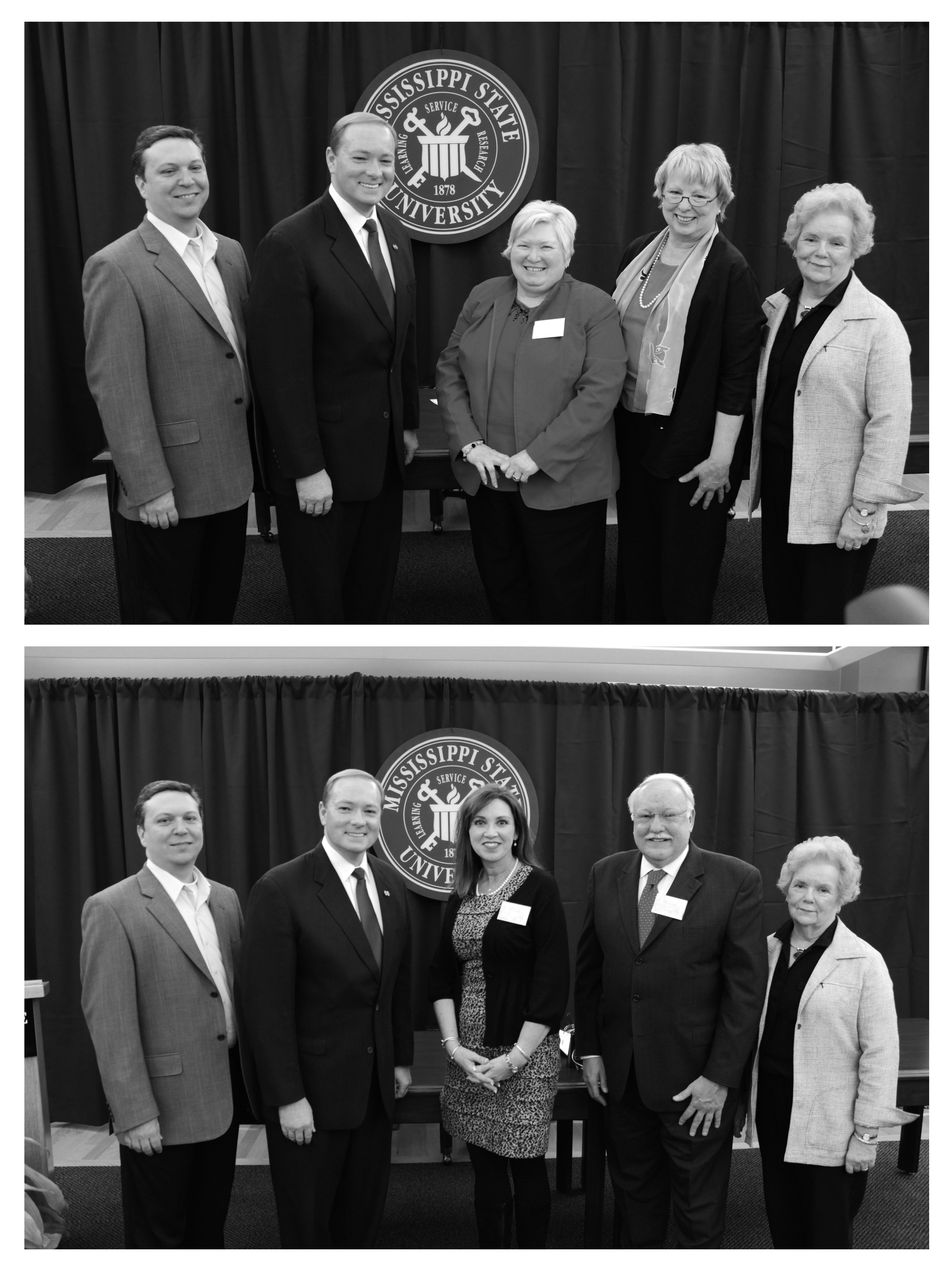 Top photo: Stephen Cunetto, MSU Libraries administrator of systems; MSU President Mark Keenum; Clara Gilmer, board of directors president for Columbus-Lowndes Public Library System; Alice Shands, director of the Columbus-Lowndes Public Library System; and Frances Coleman, dean of MSU Libraries.</p><br />
<p>Bottom photo: Stephen Cunetto, MSU Libraries administrator of systems; MSU President Mark Keenum; Rhonda Porter, Mid-Mississippi Regional Library System trustee; Richard Greene, executive director of Mid-Mississippi Regional Library System; and Frances Coleman, dean of MSU Libraries.<br /><br />
Top photo: Stephen Cunetto, MSU Libraries administrator of systems; MSU President Mark Keenum; Clara Gilmer, board of directors president for Columbus-Lowndes Public Library System; Alice Shands, director of the Columbus-Lowndes Public Library System; and Frances Coleman, dean of MSU Libraries.</p><br />
<p>Bottom photo: Stephen Cunetto, MSU Libraries administrator of systems; MSU President Mark Keenum; Rhonda Porter, Mid-Mississippi Regional Library System trustee; Richard Greene, executive director of Mid-Mississippi Regional Library System; and Frances Coleman, dean of MSU Libraries.<br /><br />