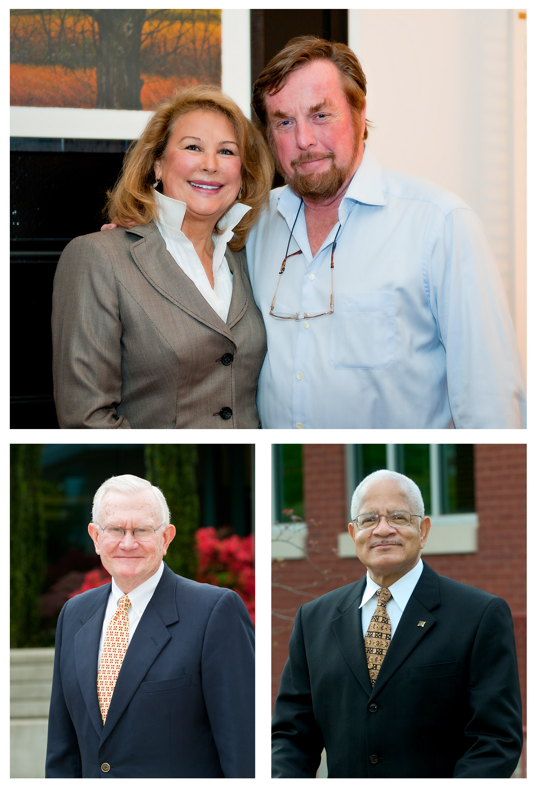 Top, Mary and Hartley Peavey; bottom left, Earnie Deavenport; bottom right, Dr. Richard Holmes Top, Mary and Hartley Peavey; bottom left, Earnie Deavenport; bottom right, Dr. Richard Holmes