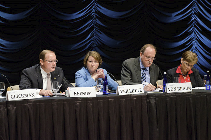 MSU President Mark E. Keenum, left, joined other panelists recently at a Global Agricultural Development symposium that addressed U.S. progress on worldwide food security. Courtesy, Chicago Council on Global Affairs MSU President Mark E. Keenum, left, joined other panelists recently at a Global Agricultural Development symposium that addressed U.S. progress on worldwide food security. Courtesy, Chicago Council on Global Affairs