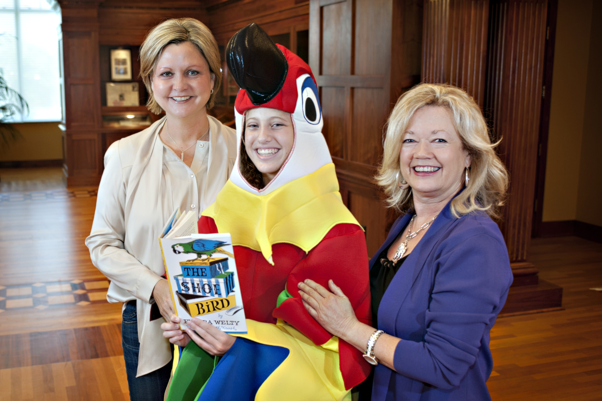 MSU first lady Rhonda Keenum, left, Molly Chamblee of Pontotoc, and 4-H youth development specialist Linda Mitchell are part of this year's Maroon Edition Youth Project. A Pontotoc High School ninth-grader, Chamblee will play the role of a parrot during her 4-H drama team's presentation of Eudora Welty's "The Shoe Bird." MSU first lady Rhonda Keenum, left, Molly Chamblee of Pontotoc, and 4-H youth development specialist Linda Mitchell are part of this year's Maroon Edition Youth Project. A Pontotoc High School ninth-grader, Chamblee will play the role of a parrot during her 4-H drama team's presentation of Eudora Welty's "The Shoe Bird."