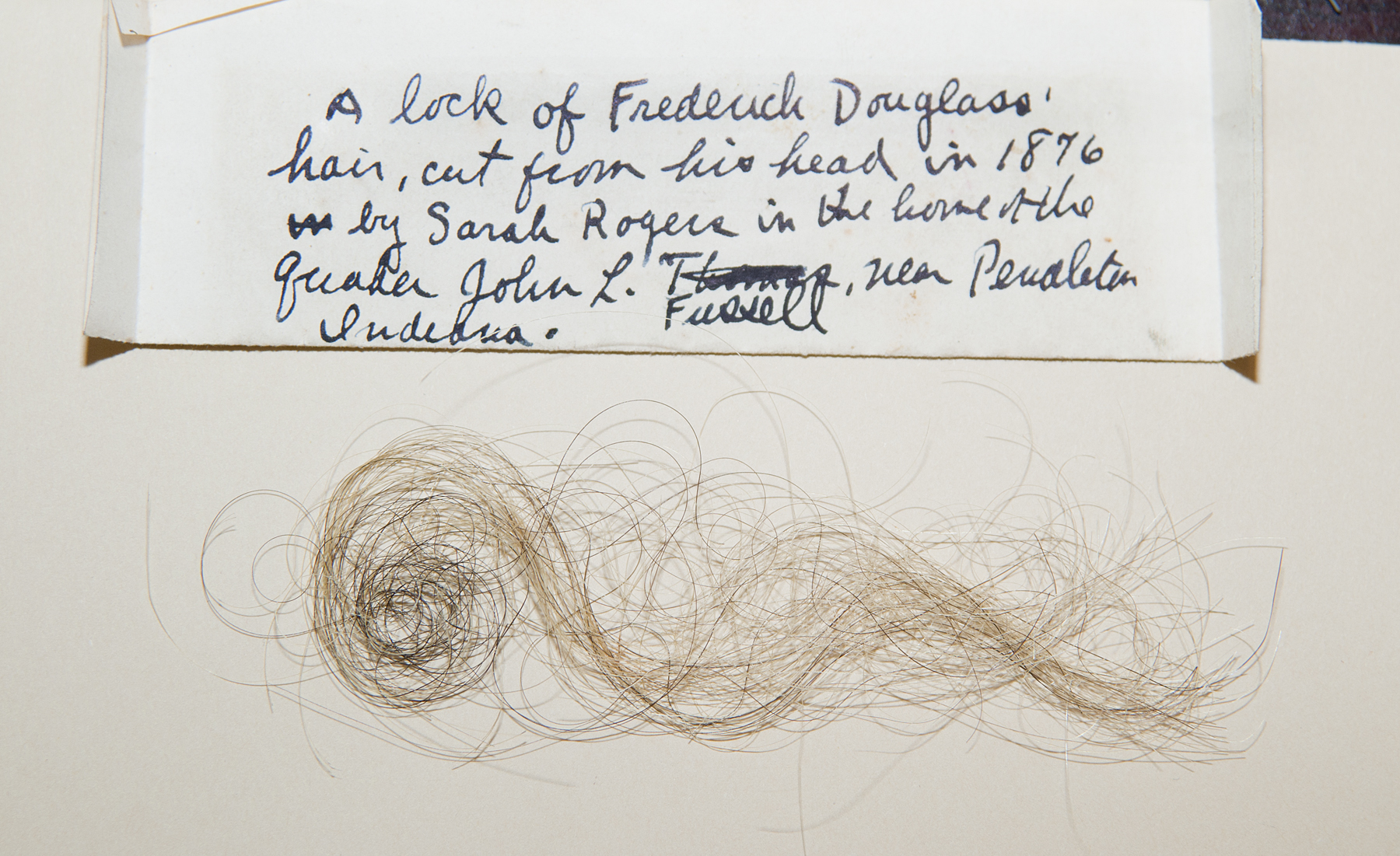 MSU archivists are identifying this as a lock of hair from abolitionist Frederick Douglass. MSU archivists are identifying this as a lock of hair from abolitionist Frederick Douglass.