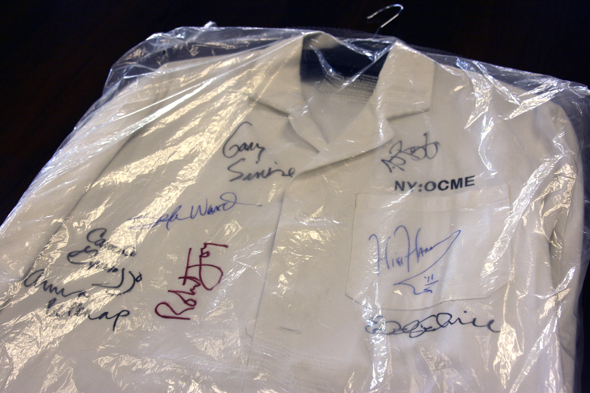 This lab coat, featuring Gary Sinise's signature along with those of the other cast members from the hit TV series "CSI:NY," is just one of many unique auction items up for grabs at this year's Egg Ball. This lab coat, featuring Gary Sinise's signature along with those of the other cast members from the hit TV series "CSI:NY," is just one of many unique auction items up for grabs at this year's Egg Ball.