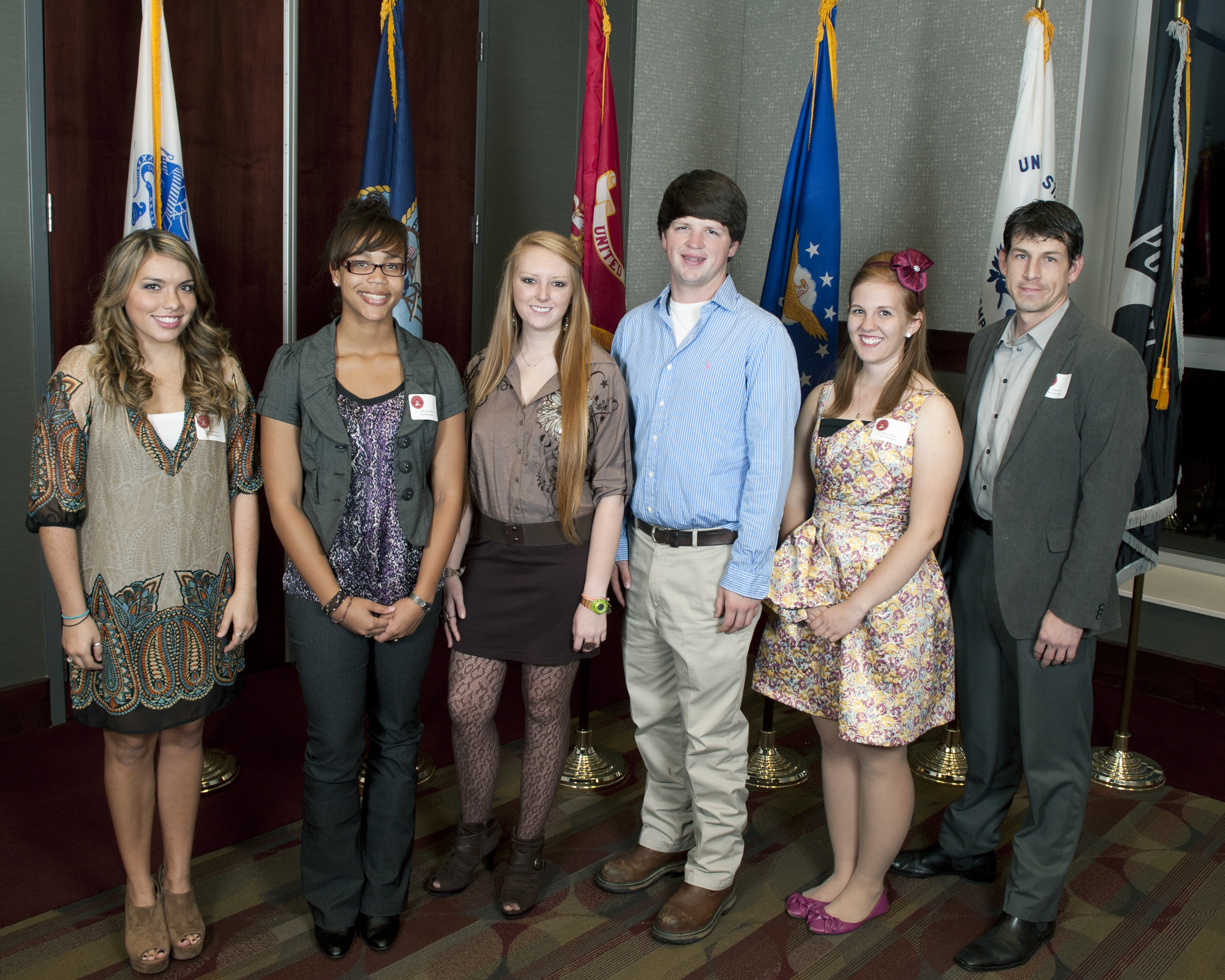 Returning Tillman Military Scholars are, left to right, Catherine Turner, Janice Cunningham, Samantha Hill, and Markus Edwards; and this year's new scholars are Patricia Pohlhaus and Ryan Bear. Not pictured, James M. Bryant.
