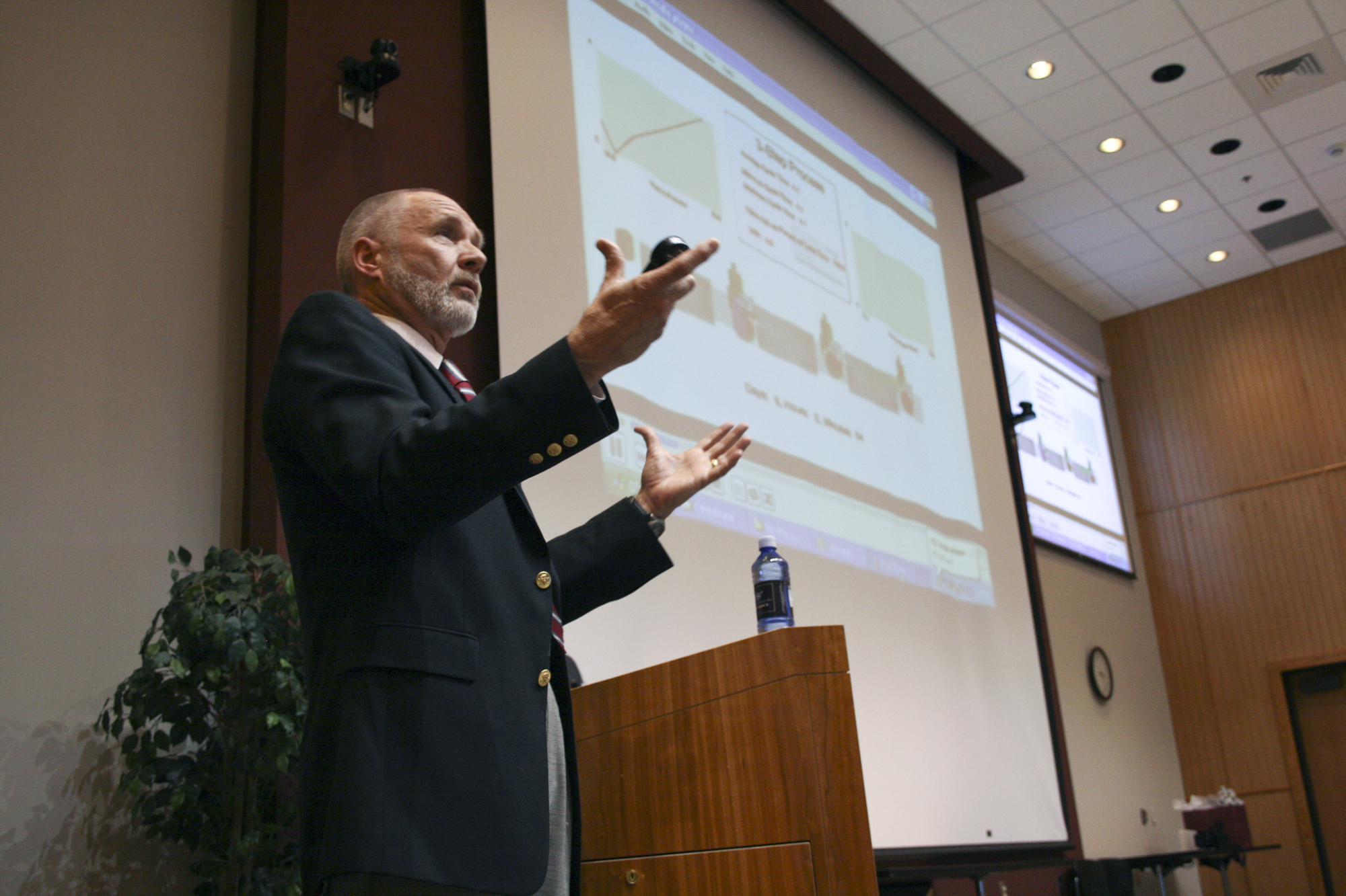 Allen Greenwood, a professor of industrial and systems engineering at MSU's Bagley College of Engineering, describes how advanced modeling and simulation at the university's Center for Advanced Vehicular Systems Extension can assist manufacturing facilities with operational performance. Greenwood was one of the presenters at the university's Franklin Furniture Institute speaking at a summit Wednesday on furniture manufacturing. Allen Greenwood, a professor of industrial and systems engineering at MSU's Bagley College of Engineering, describes how advanced modeling and simulation at the university's Center for Advanced Vehicular Systems Extension can assist manufacturing facilities with operational performance. Greenwood was one of the presenters at the university's Franklin Furniture Institute speaking at a summit Wednesday on furniture manufacturing.