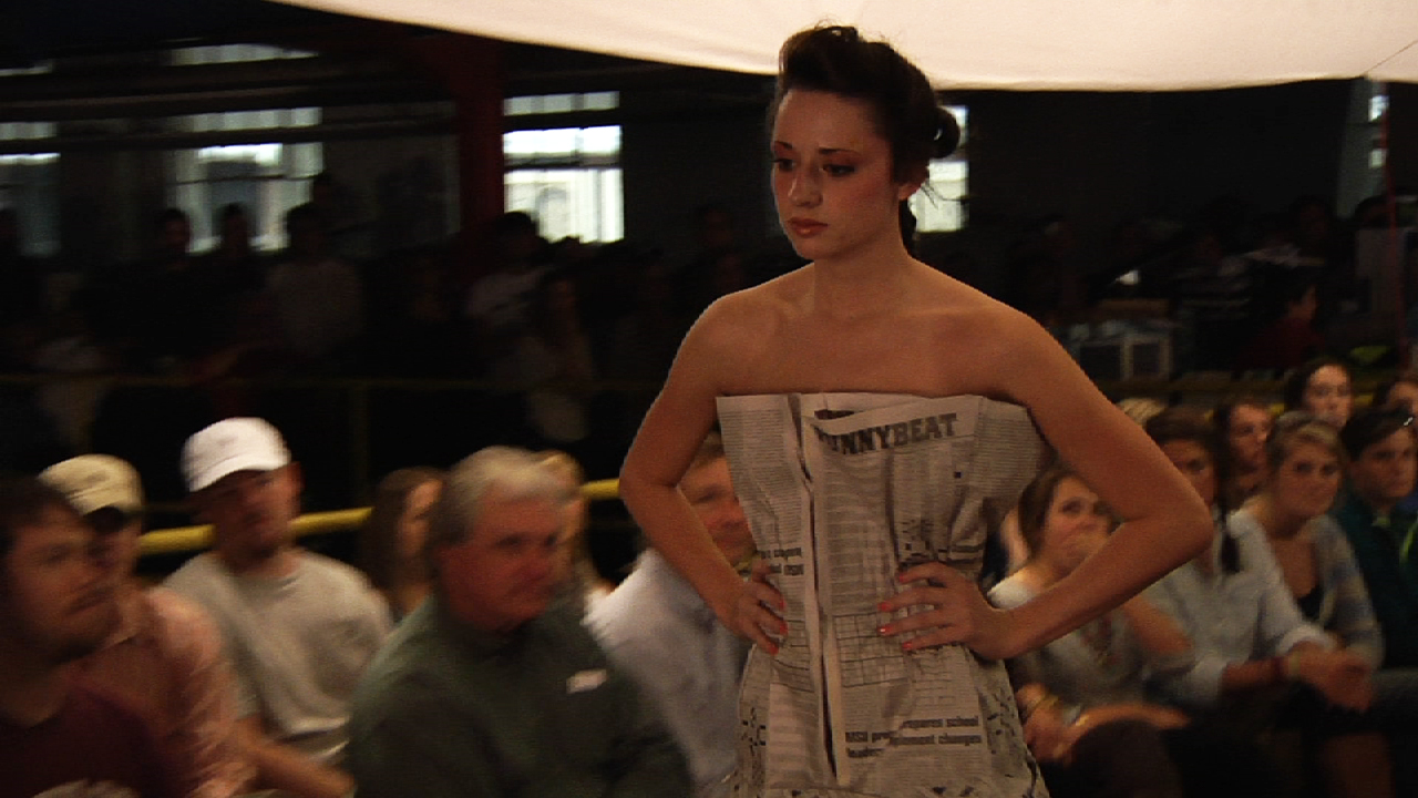 This MSU Fashion Board model walked the runway at the 2011 TRASHIONshow, which featured fashions recycled from garbage by the National Organization of Minority Architecture Students. The 2012 TRASHIONshow is set for Nov. 7, at 7 p.m., in Giles Hall.<br /><br />
This MSU Fashion Board model walked the runway at the 2011 TRASHIONshow, which featured fashions recycled from garbage by the National Organization of Minority Architecture Students. The 2012 TRASHIONshow is set for Nov. 7, at 7 p.m., in Giles Hall.<br /><br />