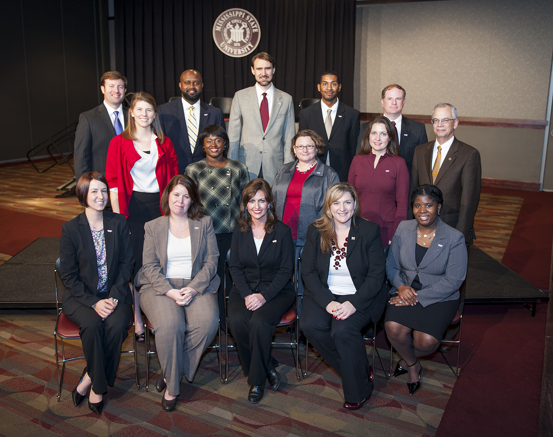 Provost and Executive Vice President Jerry Gilbert (middle row, right) joined LEAP 2012 class members Erin Kiess (front, l-r), Tina Cunningham, Tammie McGarr, Sheri Pape and Ra'Sheda Forbes; Elizabeth Blaine (middle), Lisa Gooden-Hunley, Pat Drackett, Tyler Bryant and Gilbert; and Chad Thomas (back), Cedric Gathings, Patrik Nordin, Greg Hunley and Eddie Meek for a graduation ceremony in early December. Provost and Executive Vice President Jerry Gilbert (middle row, right) joined LEAP 2012 class members Erin Kiess (front, l-r), Tina Cunningham, Tammie McGarr, Sheri Pape and Ra'Sheda Forbes; Elizabeth Blaine (middle), Lisa Gooden-Hunley, Pat Drackett, Tyler Bryant and Gilbert; and Chad Thomas (back), Cedric Gathings, Patrik Nordin, Greg Hunley and Eddie Meek for a graduation ceremony in early December.