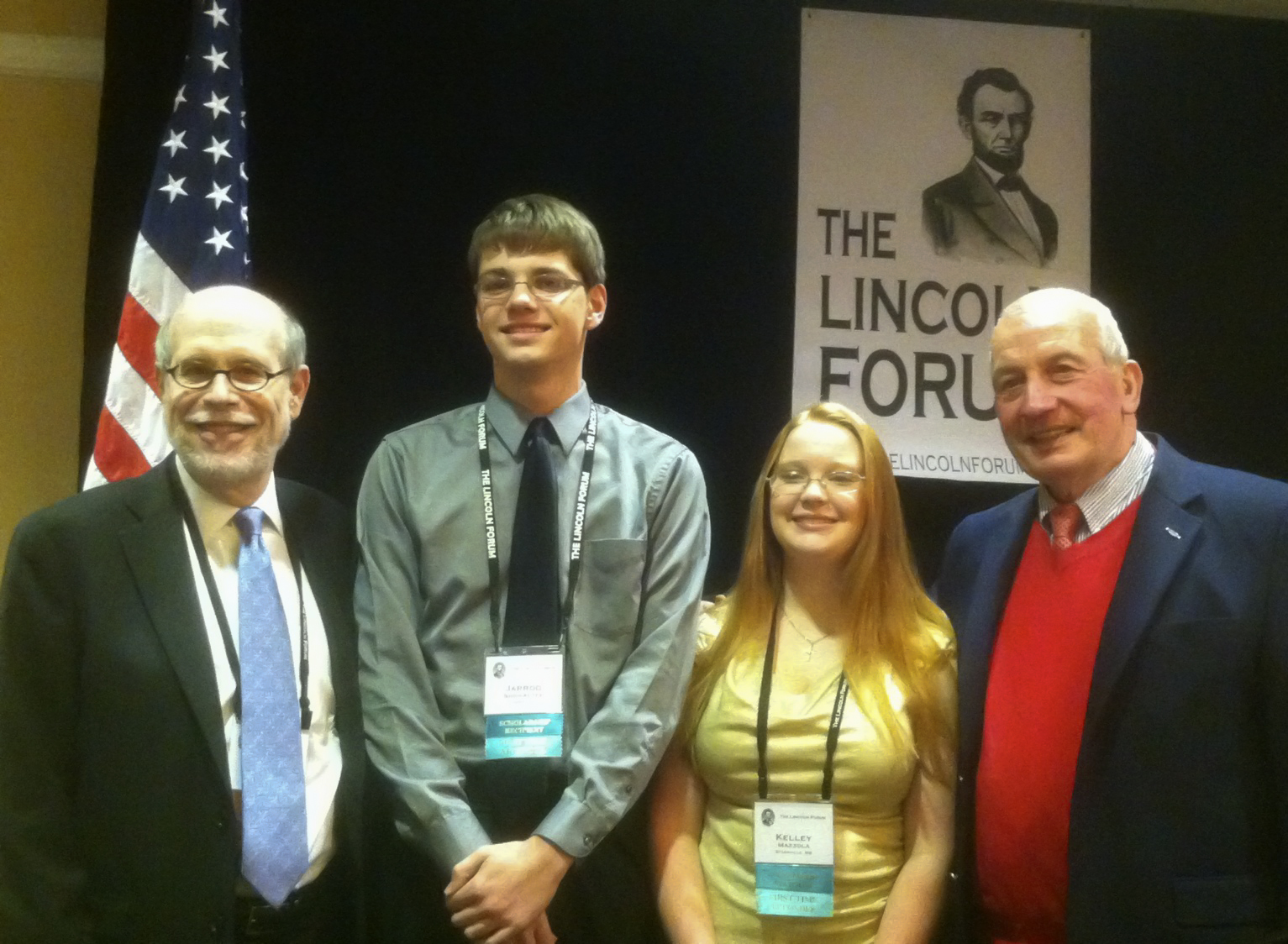 From left, Harold Holzer, Vice chairman of the Lincoln Forum; Jarrod Showalter, fellow student scholar; Starkville High School student scholar Kelley Mazzola; and Frank J. Williams, chairman of the Lincoln Forum during the annual meeting in Gettysburg, Pa.<br /><br />
From left, Harold Holzer, Vice chairman of the Lincoln Forum; Jarrod Showalter, fellow student scholar; Starkville High School student scholar Kelley Mazzola; and Frank J. Williams, chairman of the Lincoln Forum during the annual meeting in Gettysburg, Pa.<br /><br />