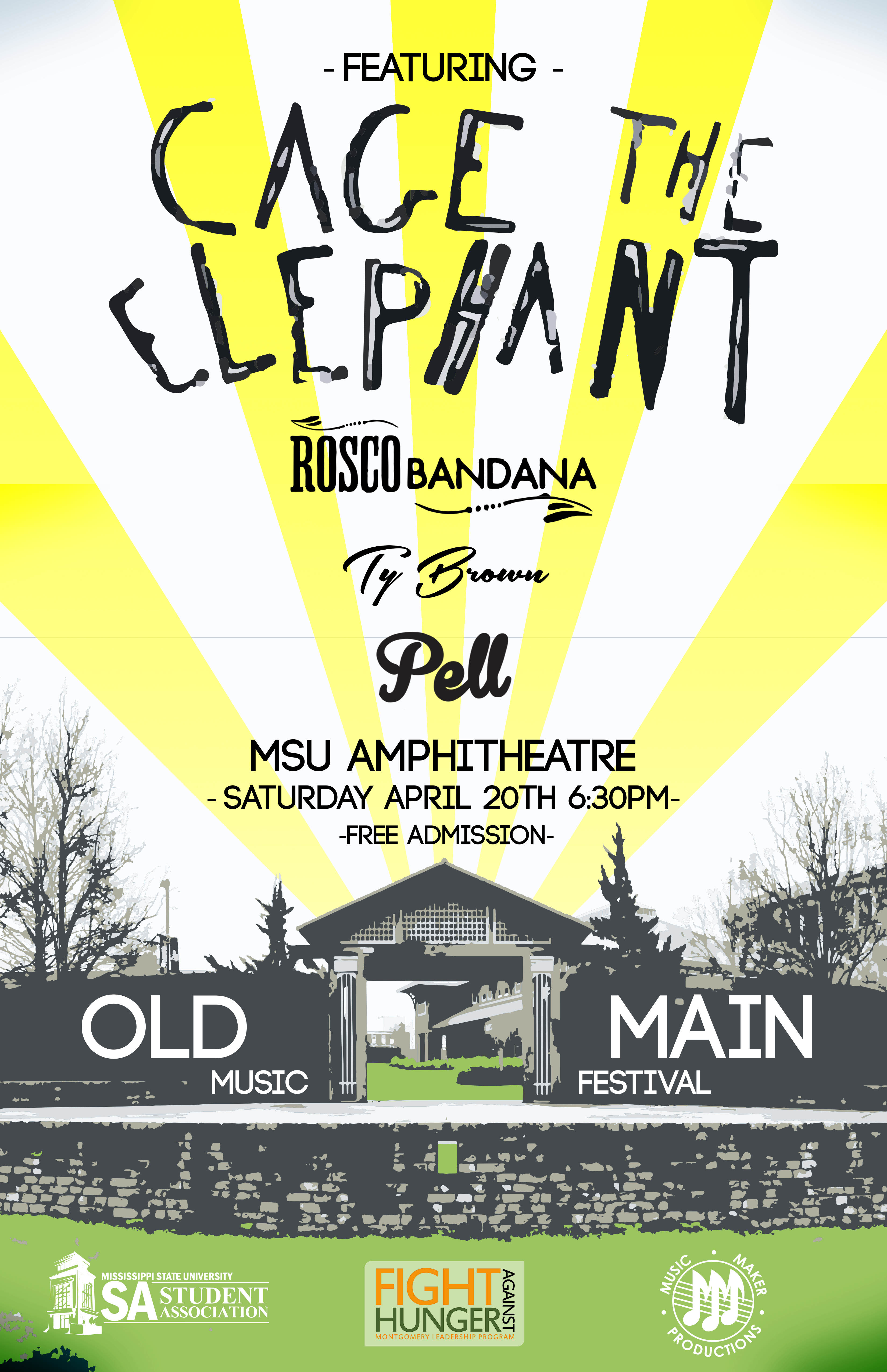 Cage the Elephant, Ty Brown, Rosco Bandana, Pell to perform at Old Main Music Festival Cage the Elephant, Ty Brown, Rosco Bandana, Pell to perform at Old Main Music Festival