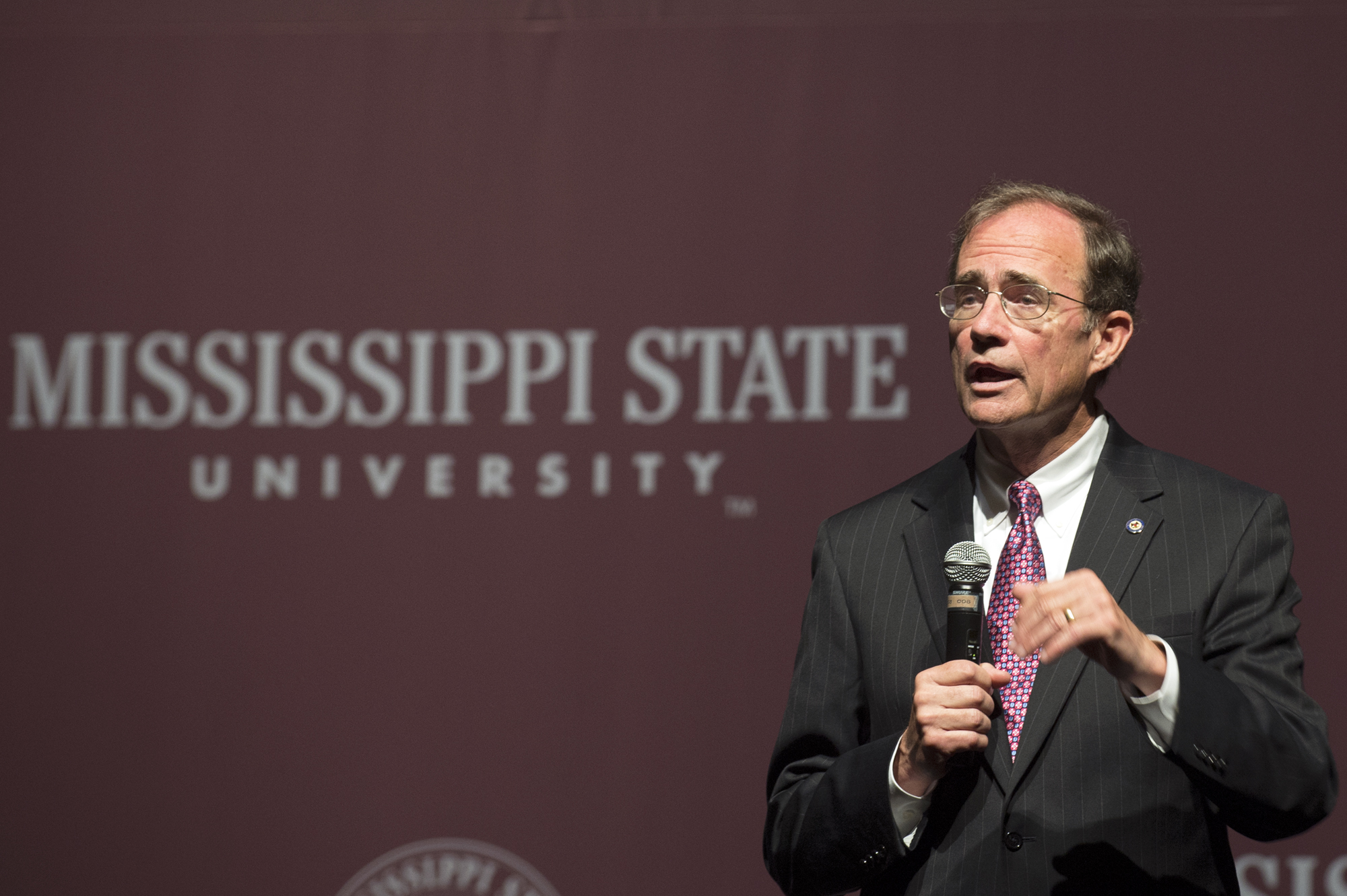 Mississippi Secretary of State Delbert Hosemann tells Boys State delegates about his office and his own day-to-day responsibilities during his presentation at Mississippi State University. Mississippi Secretary of State Delbert Hosemann tells Boys State delegates about his office and his own day-to-day responsibilities during his presentation at Mississippi State University.