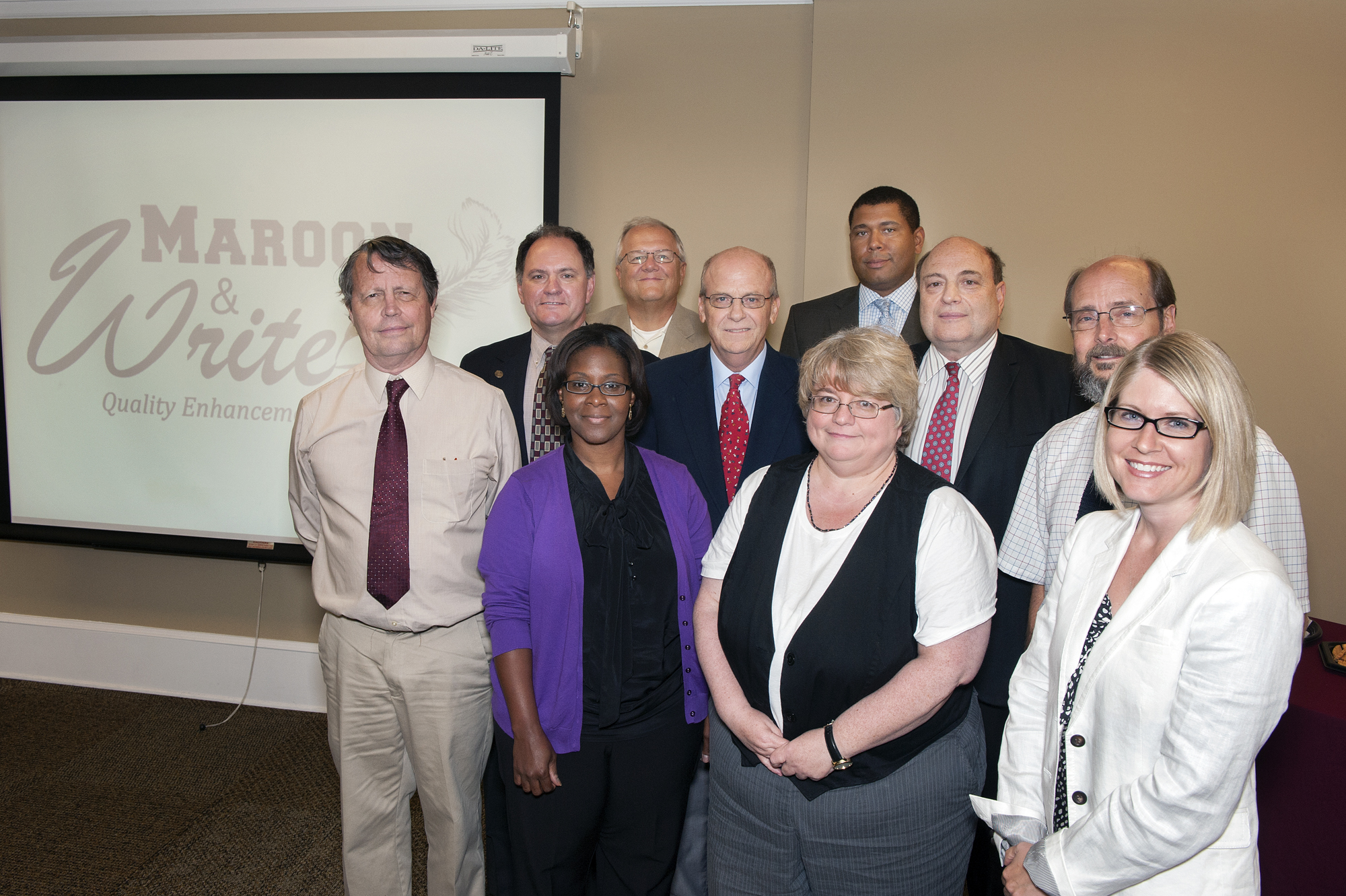 Mississippi State University recently concluded the Maroon Institute for Writing Excellence, with 10 faculty members having learned how to apply writing-to-learn strategies in their courses. The initiative is part of the university's quality enhancement plan. In front from left are Latoya Bogard, Deborah Lee and Jaime Larson; in back from left are Matthew Little, Robert Moore, Michael Brown, Rick Noffsinger, Donald Shaffer, Stephen Grado and Rich Raymond. Mississippi State University recently concluded the Maroon Institute for Writing Excellence, with 10 faculty members having learned how to apply writing-to-learn strategies in their courses. The initiative is part of the university's quality enhancement plan. In front from left are Latoya Bogard, Deborah Lee and Jaime Larson; in back from left are Matthew Little, Robert Moore, Michael Brown, Rick Noffsinger, Donald Shaffer, Stephen Grado and Rich Raymond.