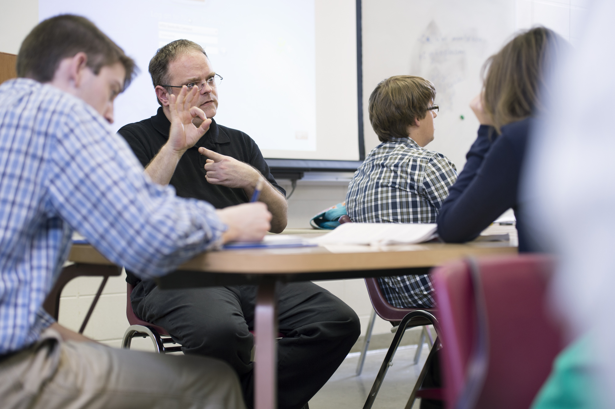 Niall Cook is the university's first full-time sign language interpreter. Niall Cook is the university's first full-time sign language interpreter.