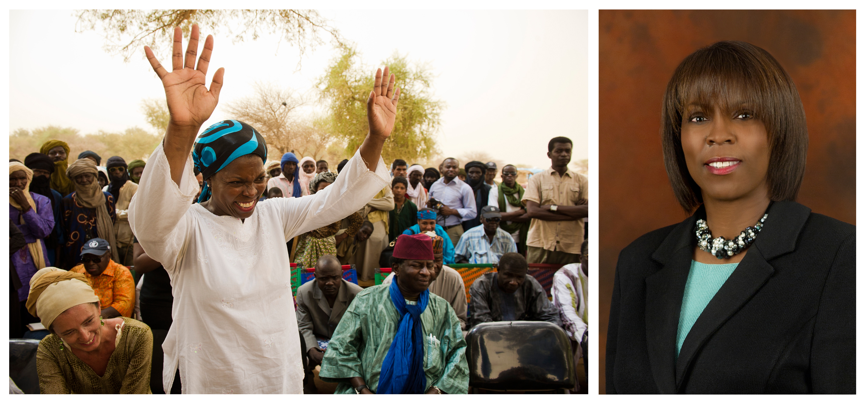 Left, World Food Programme Executive Director Ertharin Cousin visits the Menghaize refugee camp in Niger, May 2012. (Photo by WFP/Rein Skullerud). Right, a formal pose from Sept 2013, Photo: WFP/Giulio d'Adamo</p><br />
<p> Left, World Food Programme Executive Director Ertharin Cousin visits the Menghaize refugee camp in Niger, May 2012. (Photo by WFP/Rein Skullerud). Right, a formal pose from Sept 2013, Photo: WFP/Giulio d'Adamo</p><br />
<p>