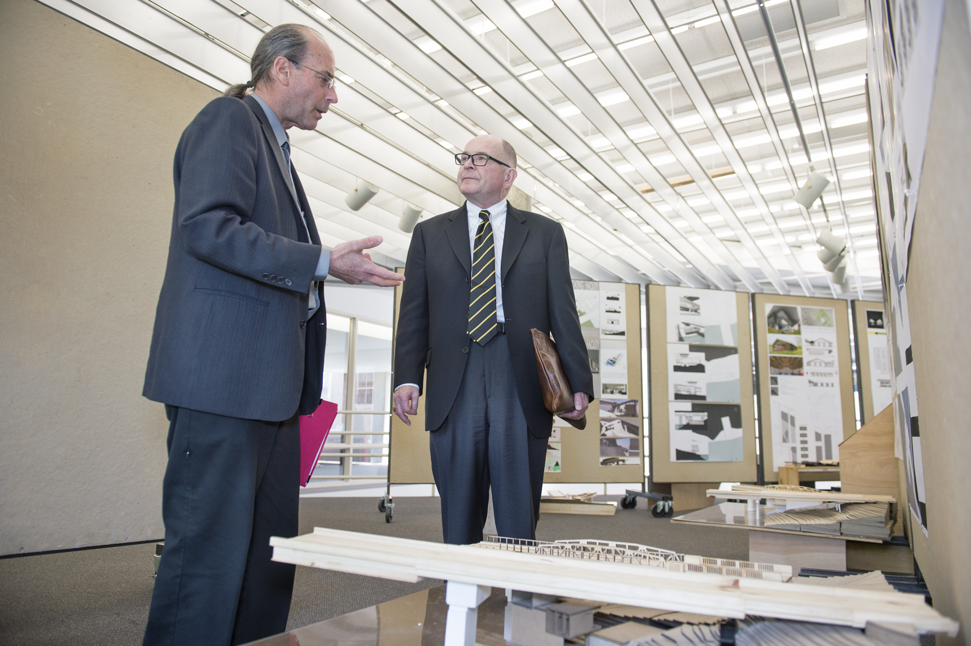 James P. Cramer, right, president of the Washington, D.C.-based Design Futures Council, toured MSU's School of Architecture with director Michael Berk, before addressing 27 school graduates. James P. Cramer, right, president of the Washington, D.C.-based Design Futures Council, toured MSU's School of Architecture with director Michael Berk, before addressing 27 school graduates.