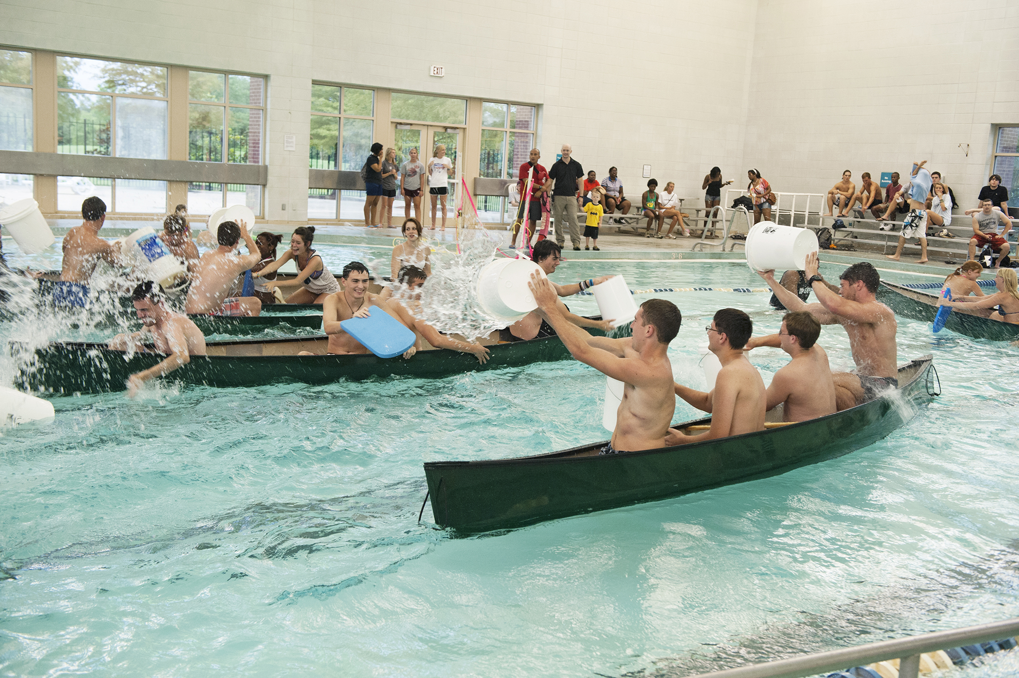 Mississippi State students get wet playing Battleship at the Sanderson Center during a Dawg Daze event. Dawg Daze features 17 days of programming aimed at welcoming incoming freshmen and transfer students. Mississippi State students get wet playing Battleship at the Sanderson Center during a Dawg Daze event. Dawg Daze features 17 days of programming aimed at welcoming incoming freshmen and transfer students.