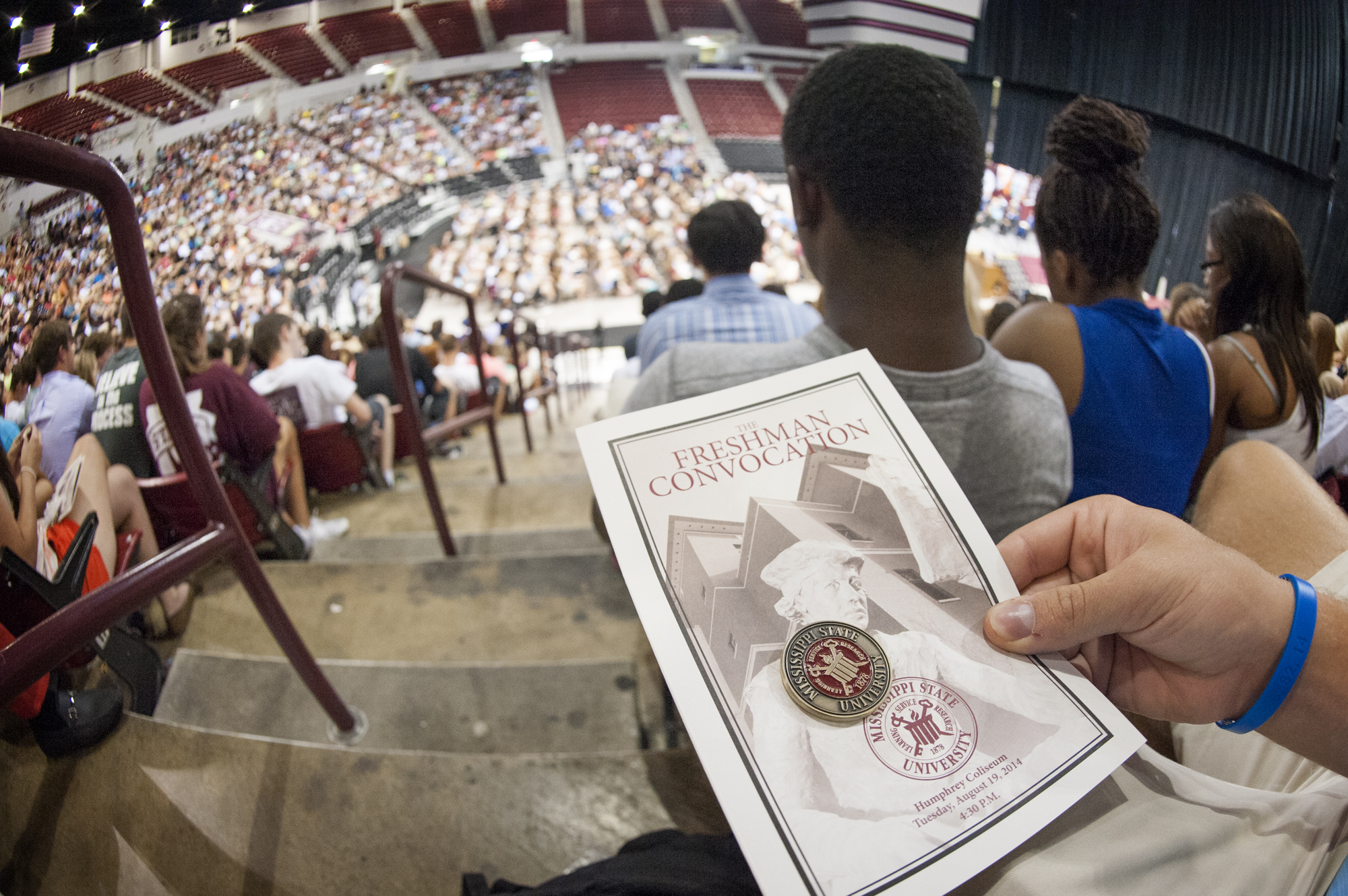 All 3,000 members of Mississippi State University's freshman class, the Class of 2018, received commemorative coins at the inaugural Freshman Convocation. All 3,000 members of Mississippi State University's freshman class, the Class of 2018, received commemorative coins at the inaugural Freshman Convocation.
