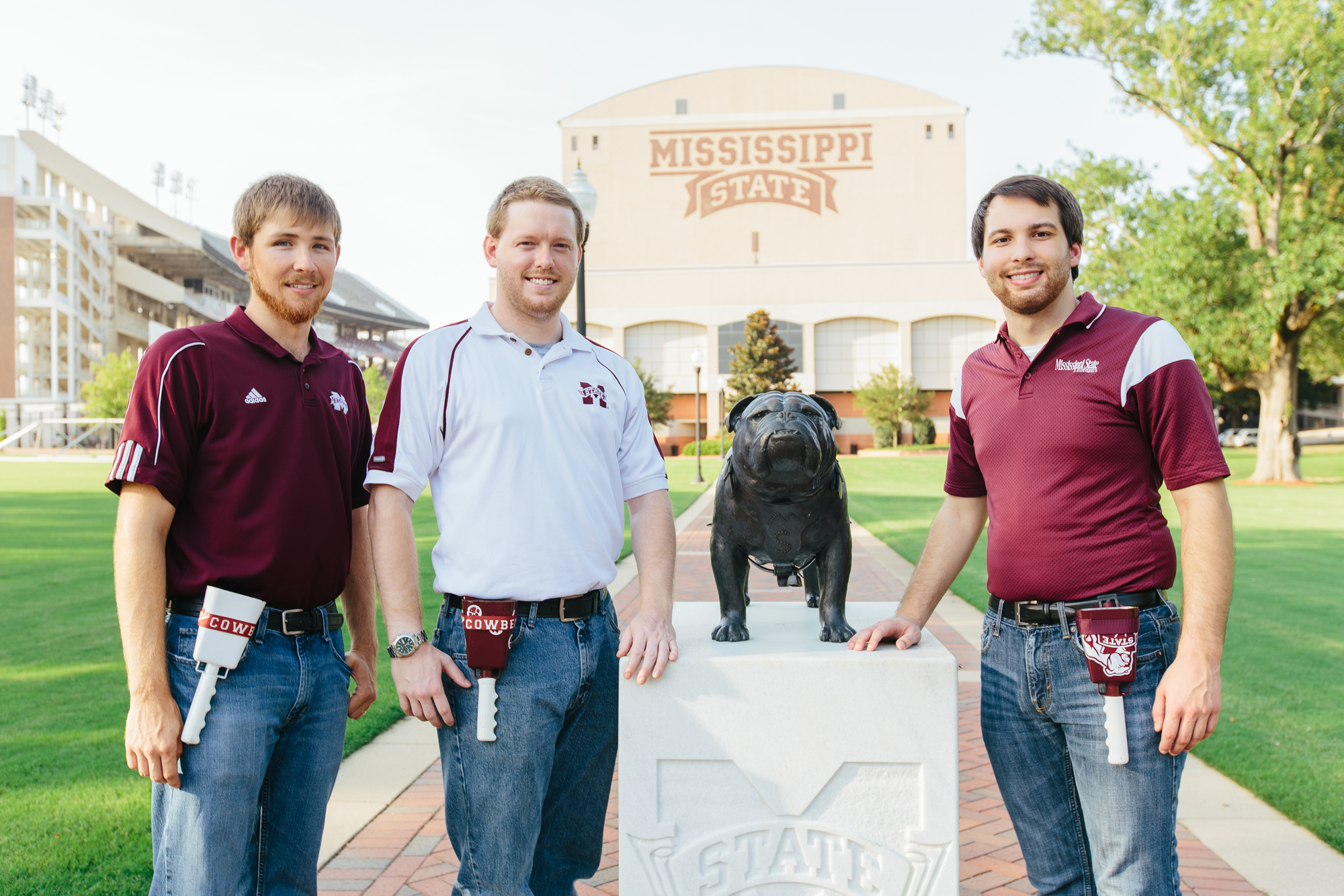 MSU entrepreneurs (from left) Evan Suggs, Tom Stockman and Ben Bailey model their Cowbelts while together recently on campus. MSU entrepreneurs (from left) Evan Suggs, Tom Stockman and Ben Bailey model their Cowbelts while together recently on campus.