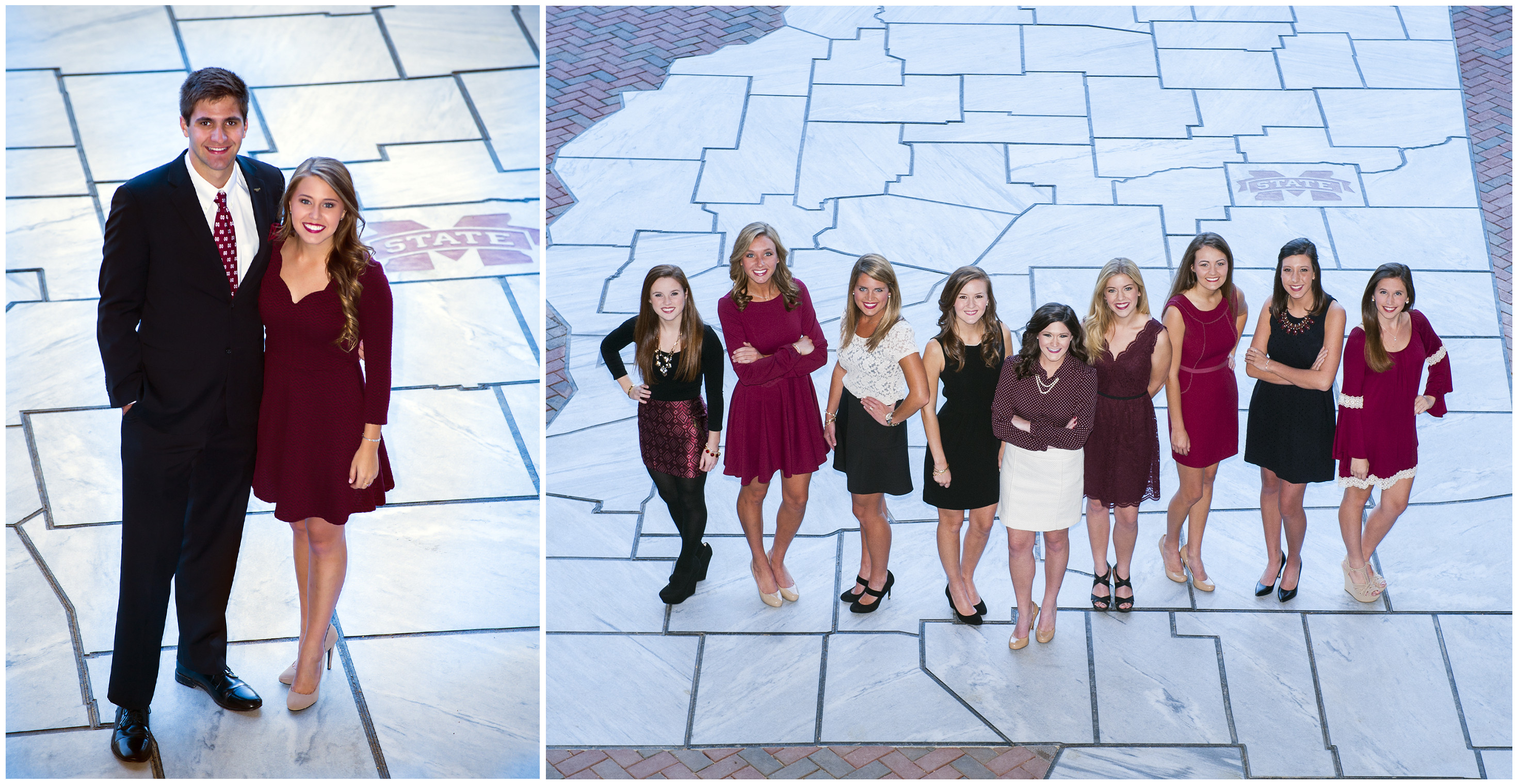 Left: Jonathan Lancaster of Jackson is Mr. Mississippi State University, while Haley Grantham of Star is Miss MSU. Both seniors, they were chosen in recent campus-wide elections. Right: Mississippi State's 2014 Homecoming Court includes, left to right, freshman maid Bell Hester of Starkville; sophomore maid Anna Claire Allison of Ocean Springs; junior maid Kelsey Jones of Madison; senior Mary Gates Talbot of Nesbit; queen Katharine "Katie" McCummins of Long Beach; senior maid Alissa McKinnon of Greenville; junior maid Jaslyn Langford of Calhoun City; sophomore maid Chloe Sullivan of Franklin, Tennessee; and freshman maid Carrie Gammon of Lithia, Florida.