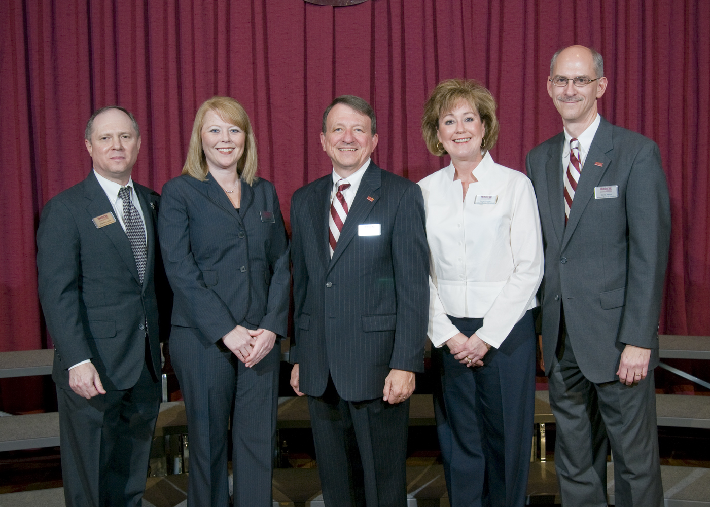 MSU Alumni Association officers for 2008-09 are (l-r):Charles Cascio, first vice president; Jodi White, treasurer; A.D. Hunt, president; Karen Lawler, second vice president; and David Jones, immediate past president. MSU Alumni Association officers for 2008-09 are (l-r):Charles Cascio, first vice president; Jodi White, treasurer; A.D. Hunt, president; Karen Lawler, second vice president; and David Jones, immediate past president.