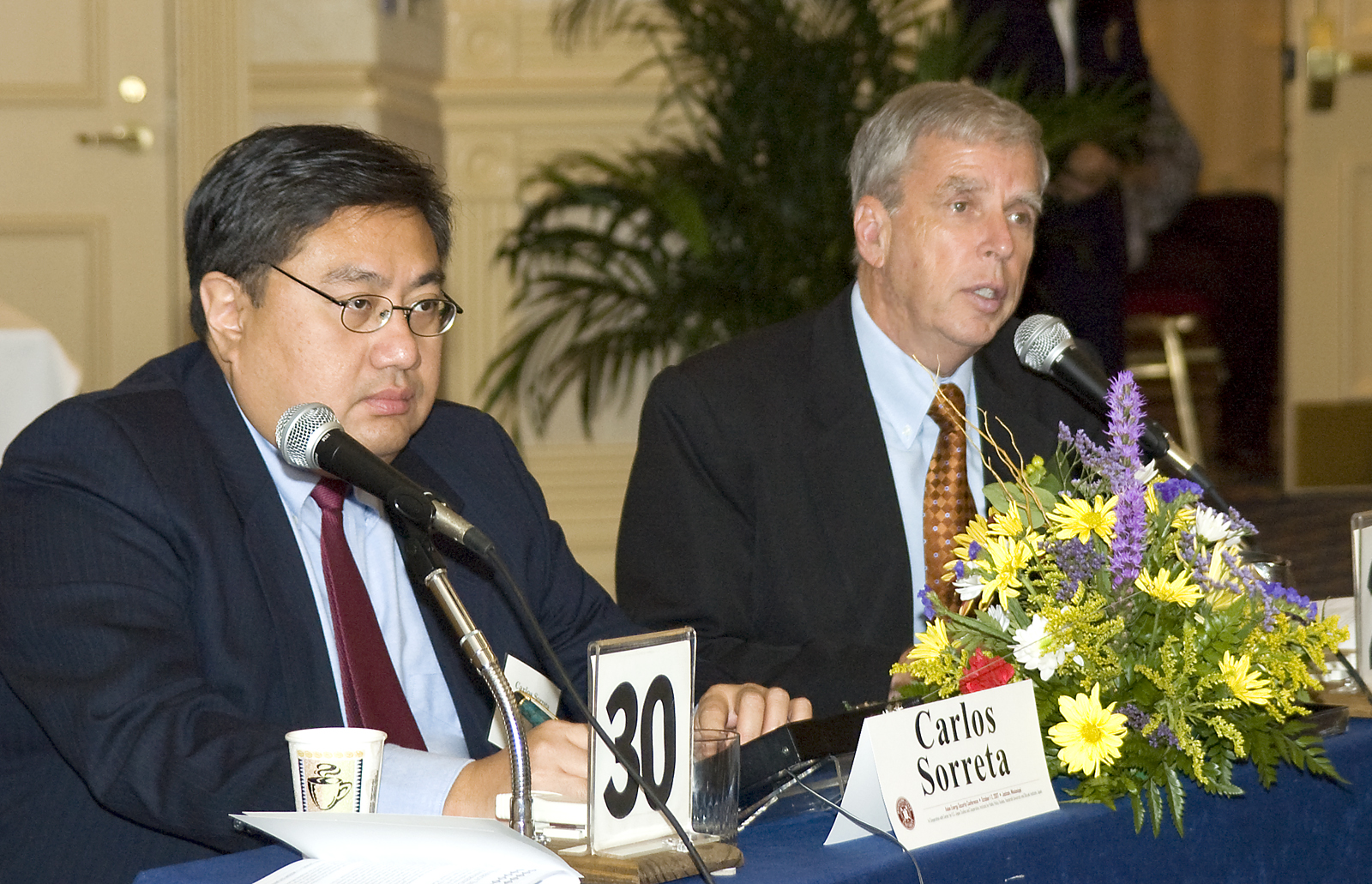 Philippine diplomat Carlos Sorreta (l) and MSU President Robert H. "Doc" Foglesong at the Asian Energy Conference in Jackson. Philippine diplomat Carlos Sorreta (l) and MSU President Robert H. "Doc" Foglesong at the Asian Energy Conference in Jackson.