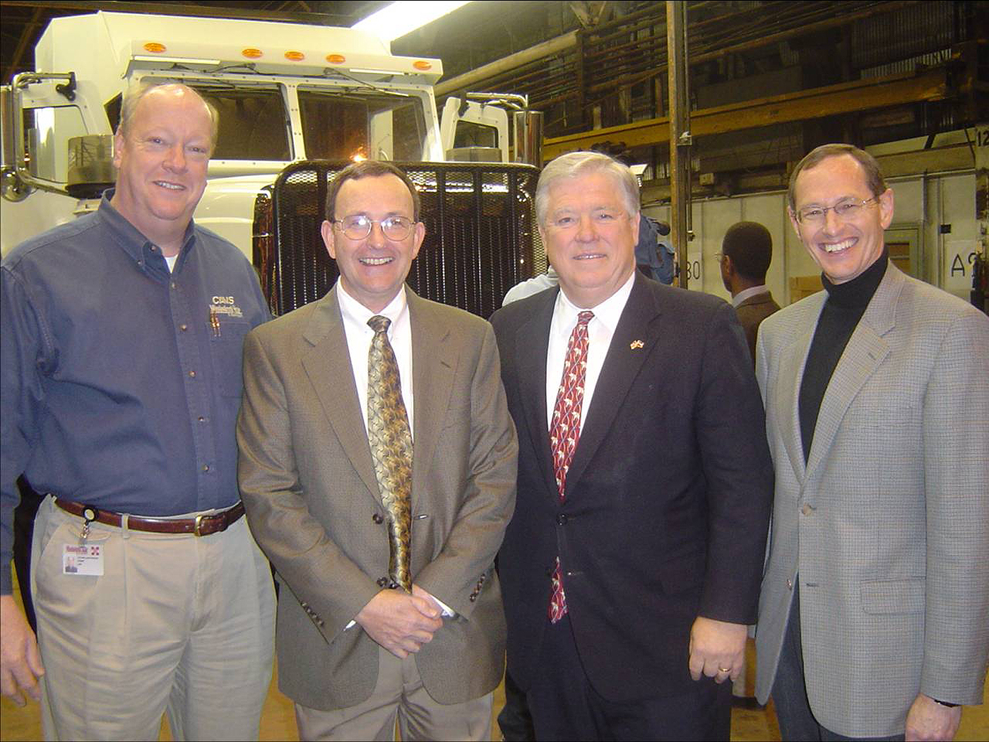 Participating in the recent opening of an armored vehicle manufacturing plant in West Point were (left to right) CAVS associate director Zach Rowland, Glenn Dennis of the CAVS Extension facility in Canton, Mississippi Gov. Haley Barbour and CAVS director Rand German. Participating in the recent opening of an armored vehicle manufacturing plant in West Point were (left to right) CAVS associate director Zach Rowland, Glenn Dennis of the CAVS Extension facility in Canton, Mississippi Gov. Haley Barbour and CAVS director Rand German.