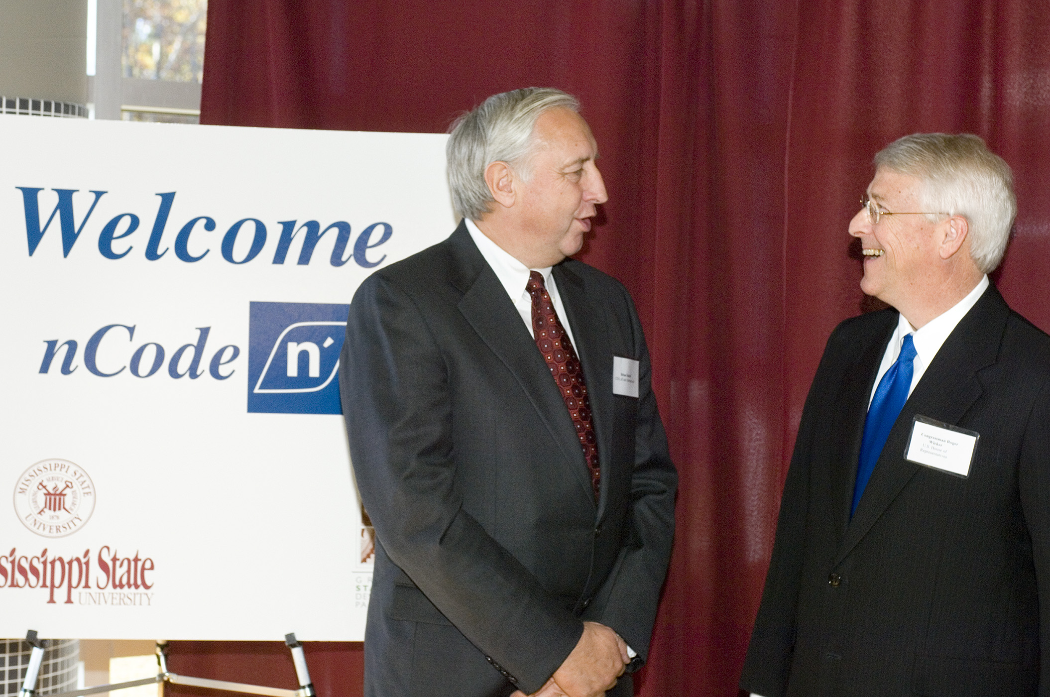 nCode International CEO Brian Dabell (left) chats with U.S. Rep. Roger Wicker, R-Miss. nCode International CEO Brian Dabell (left) chats with U.S. Rep. Roger Wicker, R-Miss.