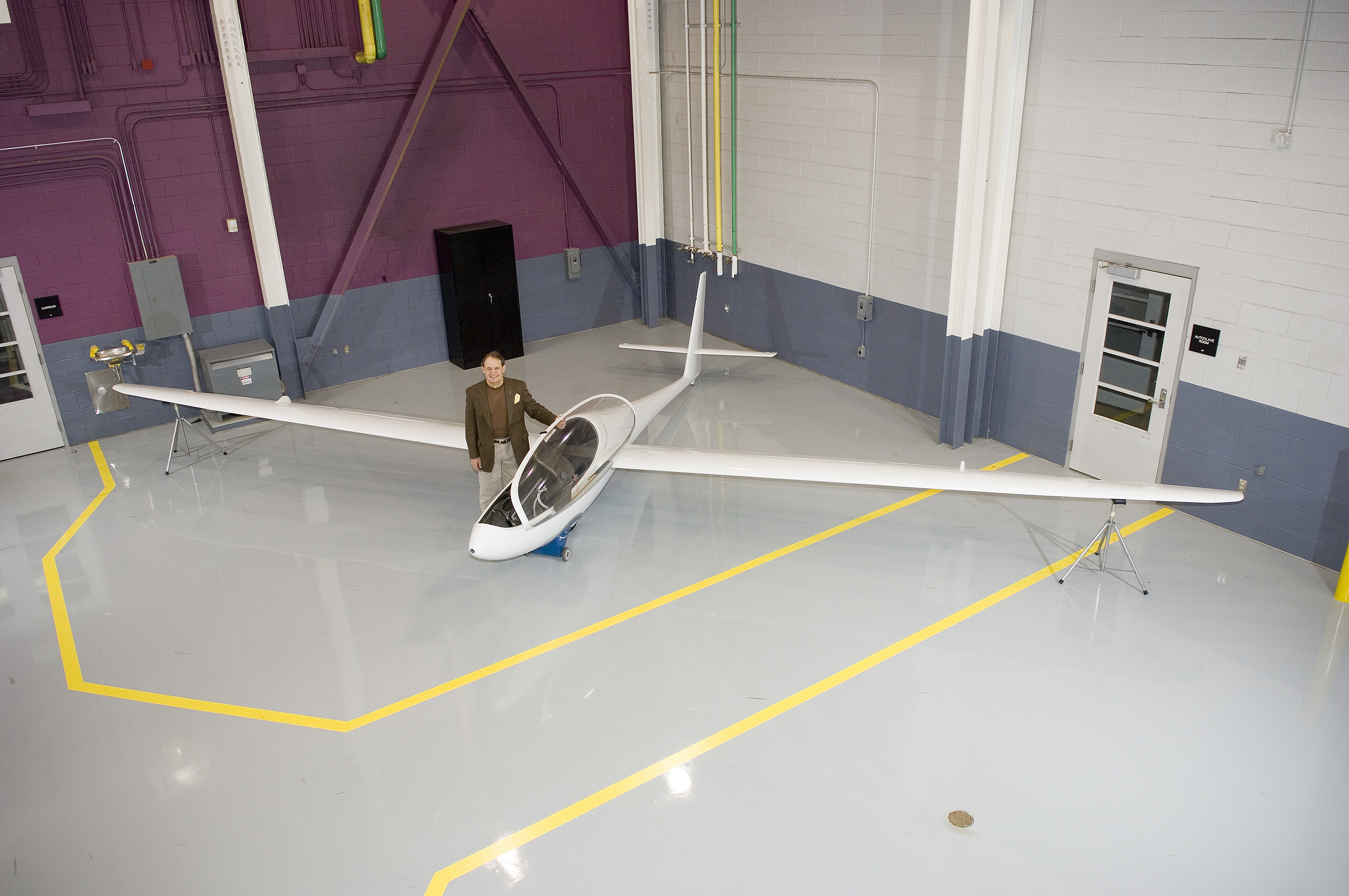 David Lawrence, director of Mississippi State's Raspet Flight Research Laboratory, shows off a model of a new unmanned aerial vehicle, called the Owl, now under development at the lab. David Lawrence, director of Mississippi State's Raspet Flight Research Laboratory, shows off a model of a new unmanned aerial vehicle, called the Owl, now under development at the lab.